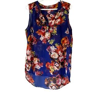 Daniel Rainn Blue Floral Sheer Tank Top Size Large